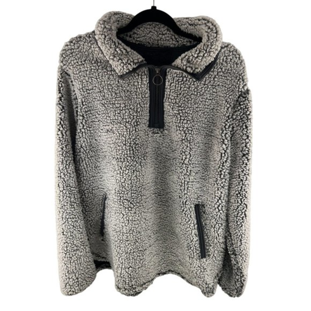 Cozy Sheerpa plus size XXL Womans fuzzy‎ gray pullover 1/4 zip sweatshirt